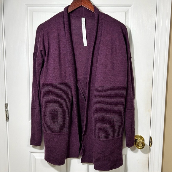 Lululemon Sit in Lotus Wrap Plum Merino Wool Cardigan Sweater Size 2 Open Front - Picture 1 of 8